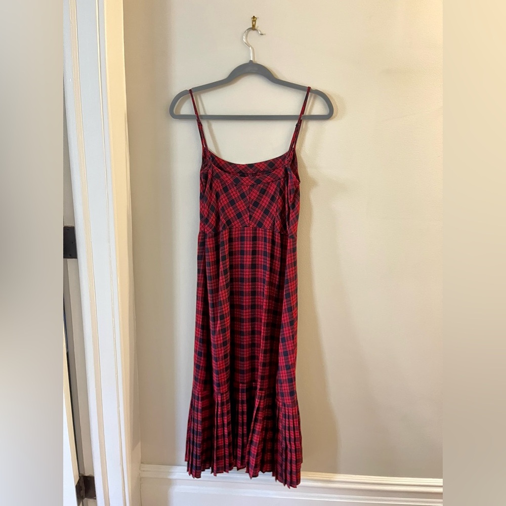 Urban Outfitters Waldorf Red & Black Plaid Pleated Flannel Slip Midi Dress - Picture 3 of 7